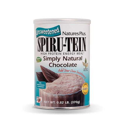 Natures Plus Simply Natural SPIRU-TEIN Shake - Unsweetened Chocolate - 0.82 lb Protein Powder- Meal Replacement - Natural Energy - Supports Diabetic Lifestyle - Vegetarian, 16 Servings