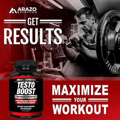 Arazo Nutrition TestoBoost Test Booster Supplement - Potent & Natural Herbal Pills - Boost Muscle Growth - Tribulus, Epimedium, Hawthorn, Zinc, Minerals