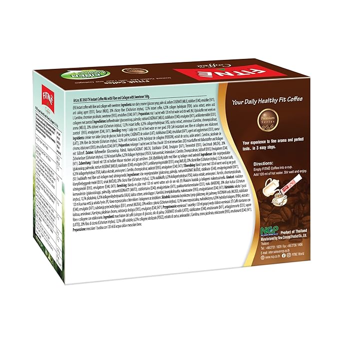 FITNE Premium Instant Coffee Packets Mix With Fiber 4,000 mg Collagen Cactus Extract L-Carnitine High Chromium No Sugar Sucralose Sweetener, 10 Sticks