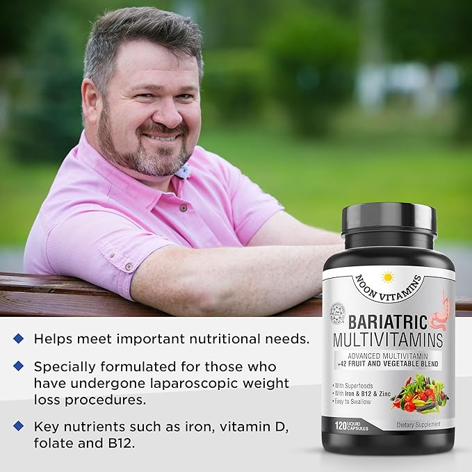 Bariatric Multivitamin with Iron for Women & Men All-in-One 42 Superfood Blend for Post-Surgery Easy-to-Swallow -2-Month Supply (- Superfood Blend for Energy, Halal - Made in USA (120 Capsules)