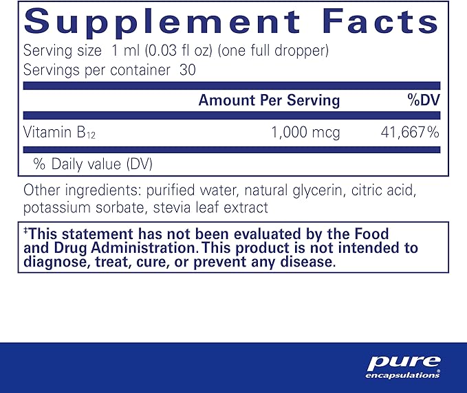 Pure Encapsulations B12 Liquid | 1,000 mcg Vitamin B12 (Methylcobalamin) Supplement to Support Nerves, Immune Health, Energy, and Cognitive Function* | 1 fl. oz.