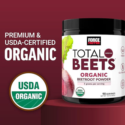 FORCE FACTOR Total Beets Organic Beetroot Powder, Superfood to Boost Daily Nutrition, USDA Organic, Vegan, Gluten-Free, and Non-GMO Beet Supplement, Unflavored, 180 Servings, 2-Pack