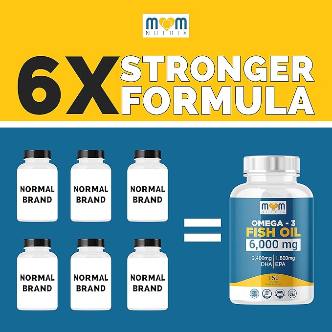 Omega 3 Fish Oil 6000 Mg with Maximum EPA DHA - Supports Brain, Liver, Heart & Immunity - Made in The USA - 150 Softgels