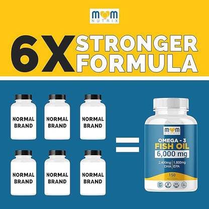 Omega 3 Fish Oil 6000 Mg with Maximum EPA DHA - Supports Brain, Liver, Heart & Immunity - Made in The USA - 150 Softgels
