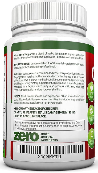 Blood Circulation Support - All Herbal Supplement For Healthy Blood Flow, Arteries & Veins - Promotes Leg Comfort - With Hawthorn, Niacin, L-Arginine, Butcher’s Broom, Cayenne Pepper, Horse Chestnut