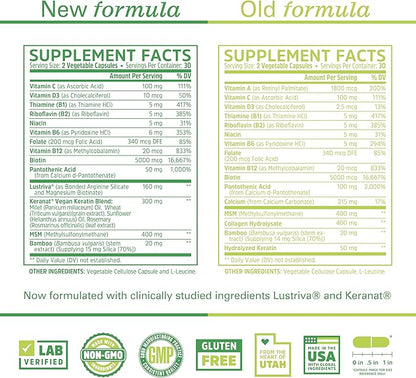 Zhou Hairfluence, Hair Growth Supplement with Clinically Studied Lustriva and Keranat and Hair Vitamins Biotin 5000mcg, Vitamin D, A, C & B12, Non-GMO, Gluten Free, 60 VegCaps