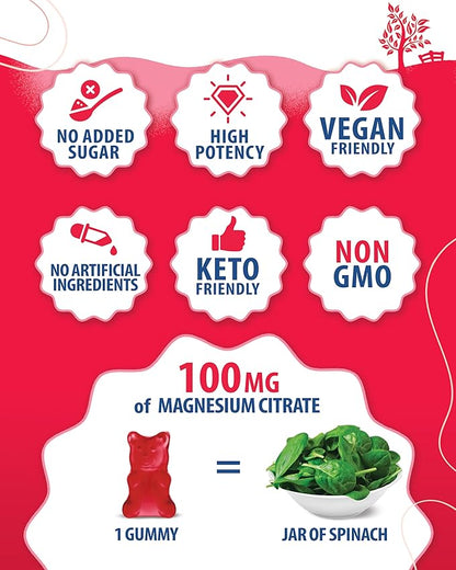 Magnesium Gummies for Kids & Adults - 200mg - Calm Magnesium Chews - Magnesium Citrate Chewable Supplement for Mood & Muscle Support