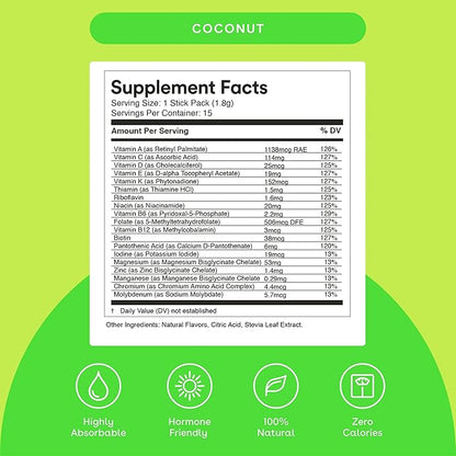 Hermulti - Women's Multivitamin Drink Mix - Daily Multivitamins - Nutrition Designed for Women - for Wellness & Immune Support - Better Absorbed Supplements - 15 Drink Packets - Coconut