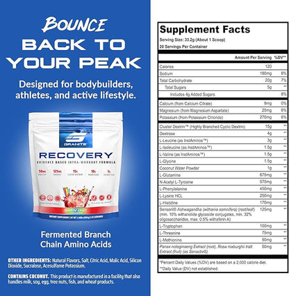 Granite Recovery for Intra & Post Workout |10g Aminos, Electrolytes, Cluster Dextrin for Muscle Recovery & Growth | Amino Acids Supplement with Sensoril | 20 Servings | Rainbow Candy