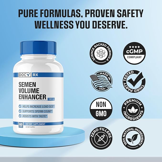 Doc Certified | Effective Semen Volume Booster for Load Boost | Volumizer For Thicker Load, Better Sensation, Count & Taste | 9 Powerful Ingredients | 3rd Party Tested + USA Made - 60 Capsules