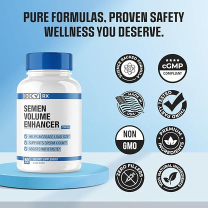 Doc Certified | Effective Semen Volume Booster for Load Boost | Volumizer For Thicker Load, Better Sensation, Count & Taste | 9 Powerful Ingredients | 3rd Party Tested + USA Made - 60 Capsules