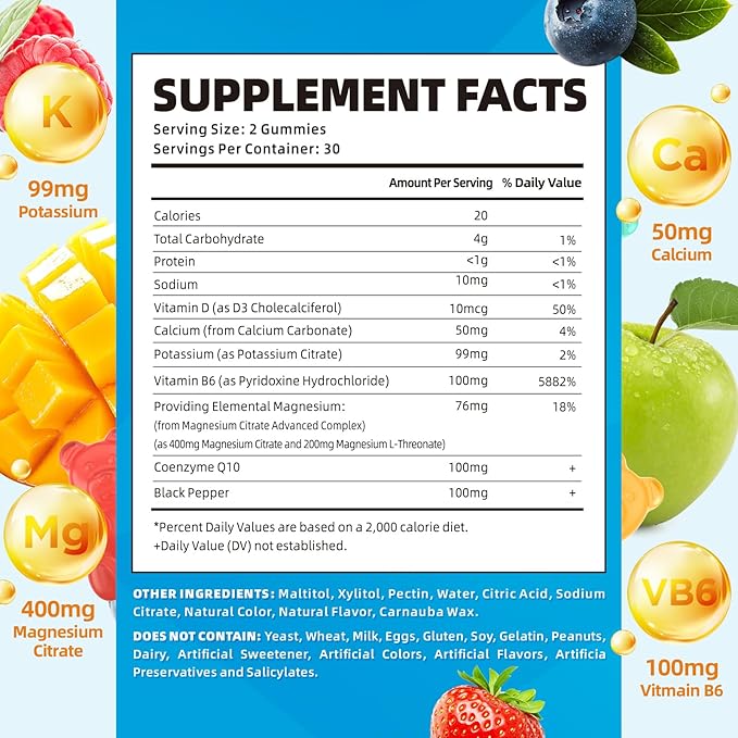 softbear Sugar Free Potassium Magnesium Gummies for Adults Kids, High Absorption Potassium Supplement Gummies Supports Leg Cramps & Muscle & Immune Health, Delicious Mixed Fruit Flavor 120 Count