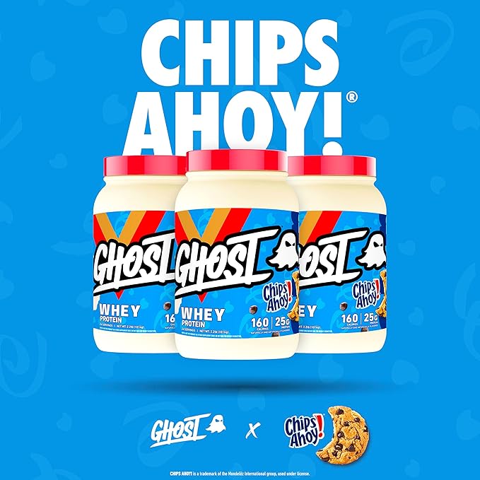 GHOST Whey Protein Powder, Chips Ahoy - 2LB Tub, 25G of Protein - Chocolate Chip Cookie Flavored Isolate, Concentrate & Hydrolyzed Whey Protein Blend