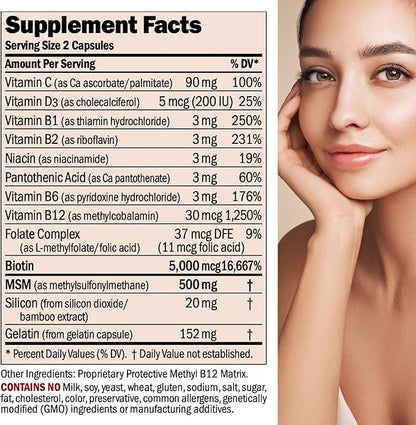 ANDREW LESSMAN Healthy Hair, Skin & Nails 120 Capsules – 5000 mcg High Bioactivity Biotin, B-Complex - Promotes Beautiful Hair, Skin, Strong Nails - No Additives Hair Growth Vitamins Biotin Supplement