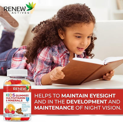 Renew Actives Kids Multivitamin Gummies – Promotes Health & Wellness – Supports Healthy Hair, Skin, Nails, Eyesight, Strong Bones, Teeth & Gums – Tasty, Nutrient-Rich for Growing Kids – 60 Gummies