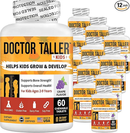 NuBest Doctor Taller Kids with Multivitamins, Multimineral, Calcium Chewable Tablets, Calcium Supplement for Kids Ages 2 to 9 - Grape Flavor - Helps Kids Healthy - 12 Pack