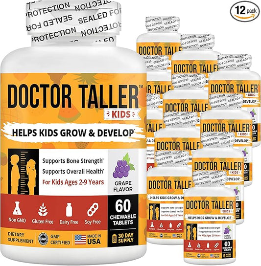 NuBest Doctor Taller Kids with Multivitamins, Multimineral, Calcium Chewable Tablets, Calcium Supplement for Kids Ages 2 to 9 - Grape Flavor - Helps Kids Healthy - 12 Pack