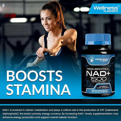 NAD Supplement, 1500mg - Liposomal NAD+ Supplement with Resveratrol, Nad Plus Boosting Supplement - Support Cellular Health, Stamina & Healthy Aging - Ultra Strength Capsules, USA Made