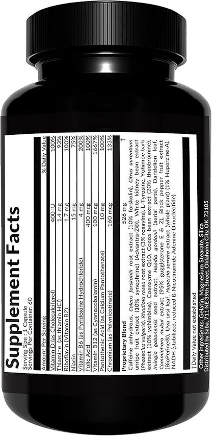 Saba TrimPro™ - Thermogenic Fat Burner - Weight Loss, Appetite Suppressant, & Energy Booster - Premium Vitamins, Minerals & Plant Ingredients & More - 60 Natural Diet Pills