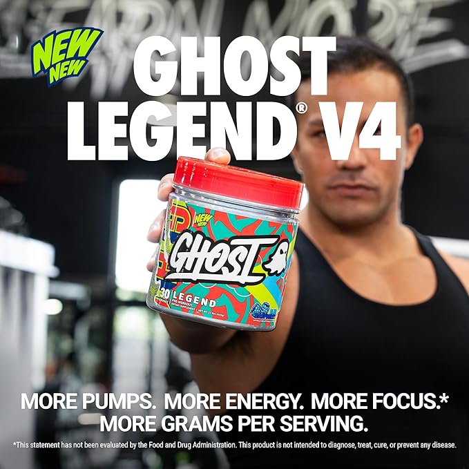 GHOST Legend V4 Pre-Workout Powder, Blue Raspberry - 30 Servings – Pre-Workout for Men & Women with Choline, L-Citrulline, & Beta Alanine for Energy & Focus