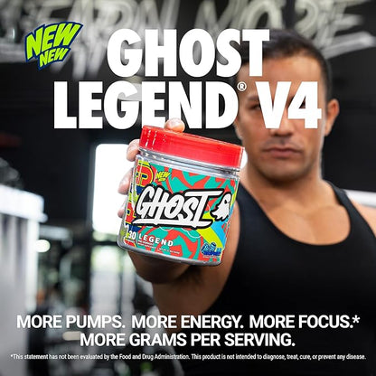 GHOST Legend V4 Pre-Workout Powder, Blue Raspberry - 30 Servings – Pre-Workout for Men & Women with Choline, L-Citrulline, & Beta Alanine for Energy & Focus