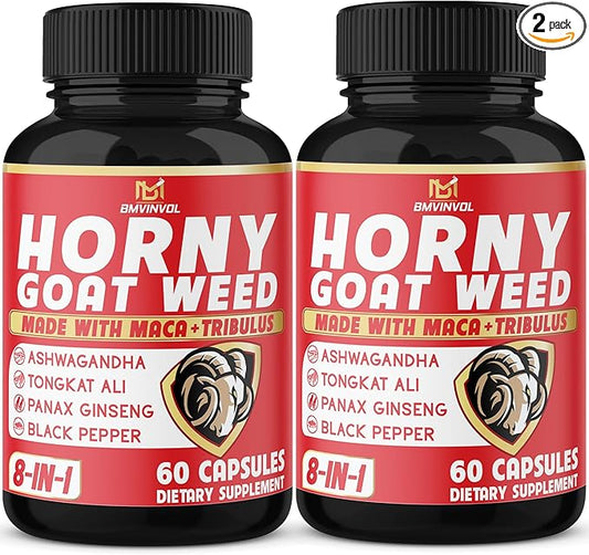 BMVINVOL Horny Goat Weed Capsules with Tribulus, Ginseng, Ashwagandha, Maca, Tongkat Ali - (2 Packs) 120 Capsules