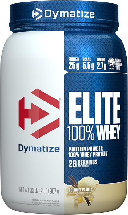 Dymatize Elite 100% Whey Protein Powder, L-Leucine, Quick Absorbing & Fast Digesting for Optimal Muscle Recovery, Gourmet Vanilla, 32 Oz