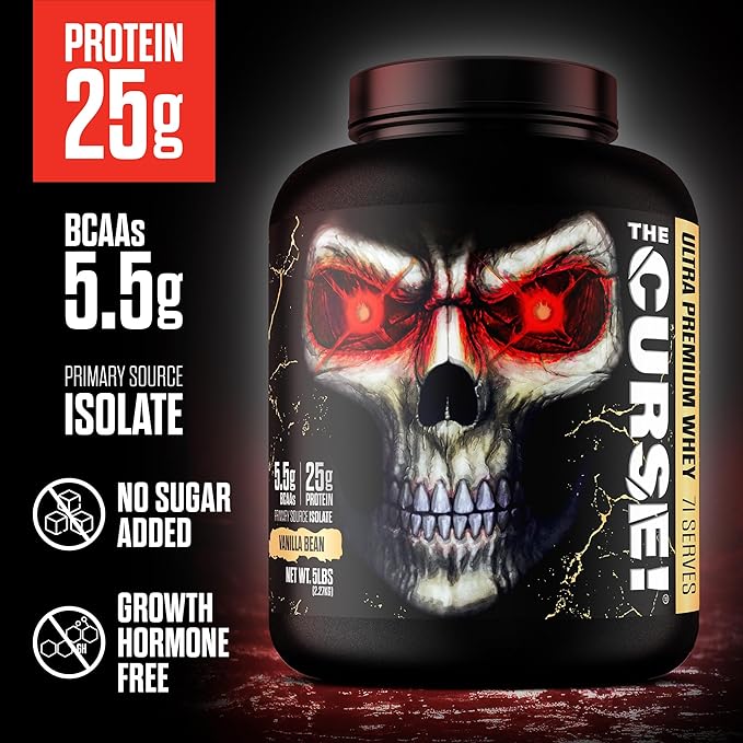 JNX SPORTS The Curse! Ultra Premium Whey Protein Powder Vanilla Bean 5lb | 25g Protein Per Serve, Primary Source Whey Isolate