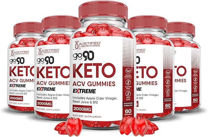 (5 Pack) Go 90 Keto ACV Gummies Extreme 2000MG Go90 Keto Gummies Apple Cider Vinegar Formulated with Pomegranate Beet Juice Powder B12 Vegan Non GMO 300 Gummys