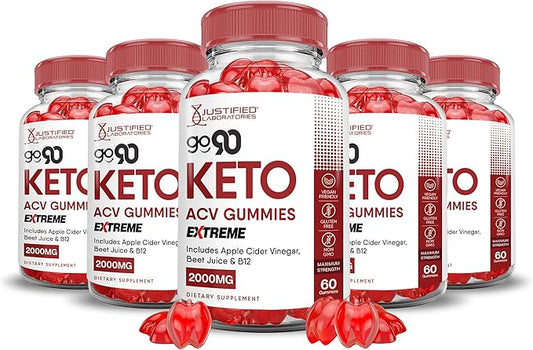(5 Pack) Go 90 Keto ACV Gummies Extreme 2000MG Go90 Keto Gummies Apple Cider Vinegar Formulated with Pomegranate Beet Juice Powder B12 Vegan Non GMO 300 Gummys
