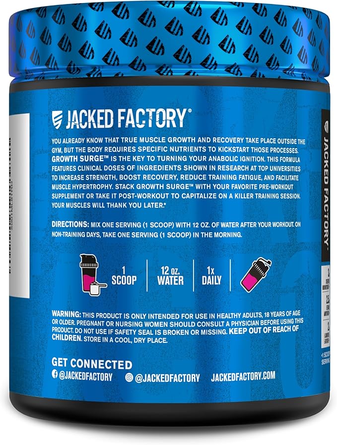 Jacked Factory Growth Surge Creatine Post Workout w/L-Carnitine - Daily Muscle Builder & Recovery Supplement with Creatine Monohydrate, Betaine, L-Carnitine L-Tartrate - 30 Servings, Swoleberry