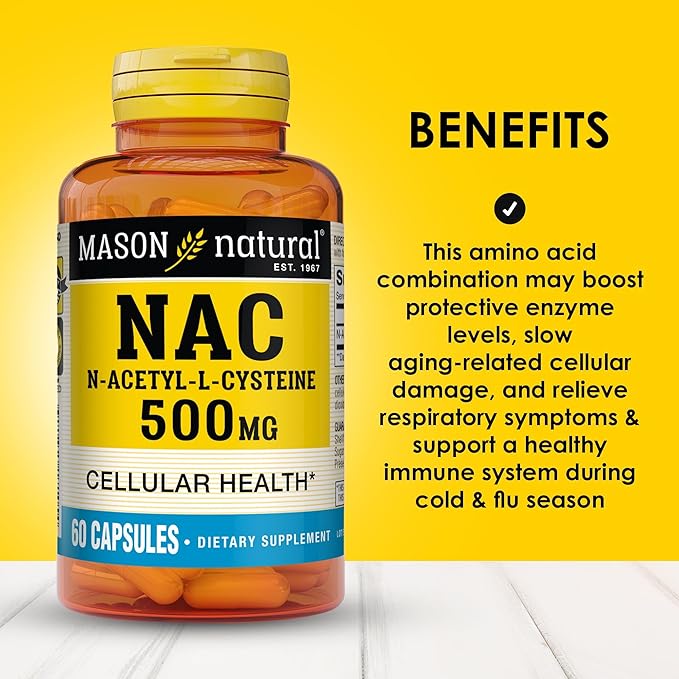 Mason Natura NAC N-Acetyl-L-Cysteine 500 mg, 6 Month Supply, Supports Normal Cellular Health, Immune System Booster for General Wellness, 3 Pack