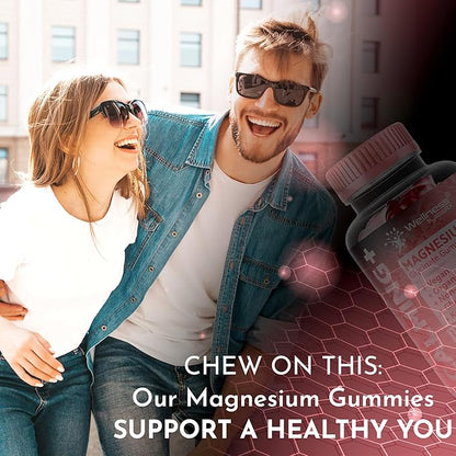 Magnesium Glycinate Gummies - 1000 mg - Magnesium Supplement to Support Relaxation, Heart Health - Chewable Calm Magnesium Gummies for Adults, Glicinato De Magnesio - Strawberry Flavor