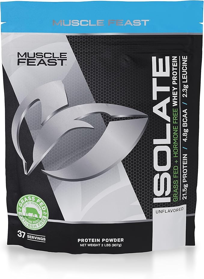 Muscle Feast Grass-Fed Whey Protein Isolate, All Natural Hormone Free Pasture Raised, Unflavored, 2lb