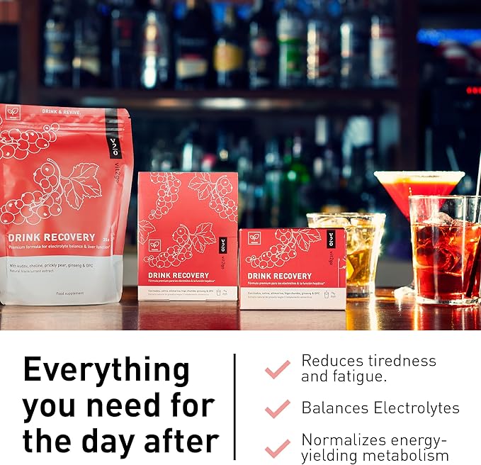 Drink Recovery Electrolytes Powder 250g with Vitamins, Vegan Electrolyte Packets for Hydration & Liver Detox, Blackcurrant Flavor (25 Portions)