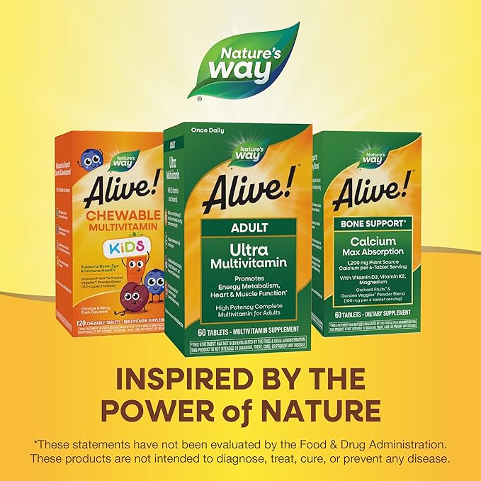 Nature's Way Alive! Adult Ultra Multivitamin, Promotes Energy Metabolism, Heart & Muscle Function*, with B-Vitamins Including Methylated B12, Gluten Free, 60 Tablets (Packaging May Vary)