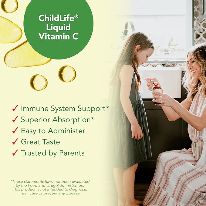 CHILDLIFE ESSENTIALS Liquid Vitamin C - Liposomal Vitamin C Liquid, Pure Vitamin C, Vitamin C for Kids, Liquid Supplement, Immune System Support, Great Taste - Natural Orange, 4 Fl Oz (Pack of 2)