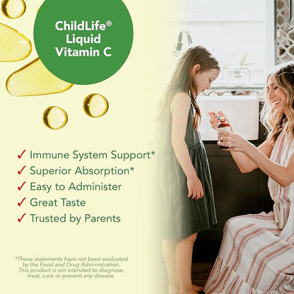 CHILDLIFE ESSENTIALS Liquid Vitamin C - Liposomal Vitamin C Liquid, Pure Vitamin C, Vitamin C for Kids, Liquid Supplement, Immune System Support, Great Taste - Natural Orange, 4 Fl Oz (Pack of 2)