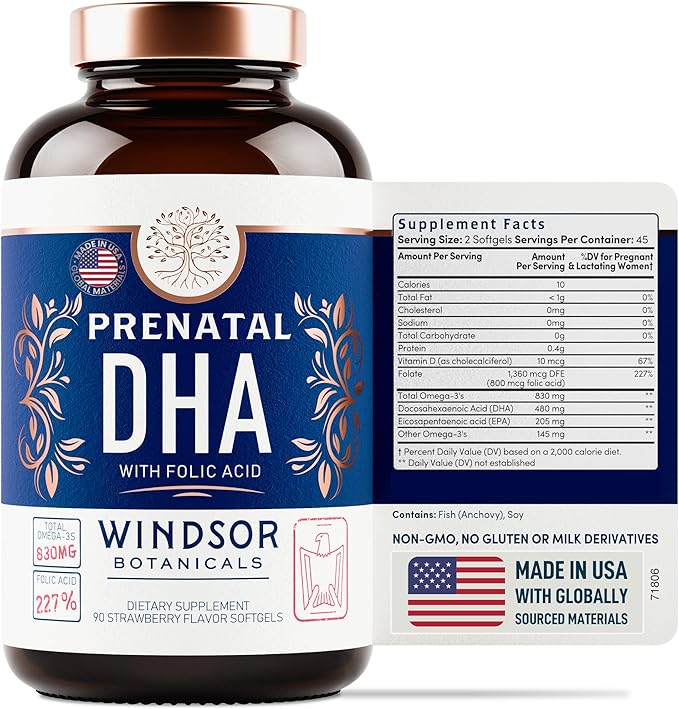 Prenatal Vitamins with DHA and Folic Acid - Fetal Development and Pregnancy Support - High-Potency Prenatal Vitamins For Women DHA and EPA Omega-3s D3 Prenatal DHA Fish Oil - 90 Strawberry Softgels