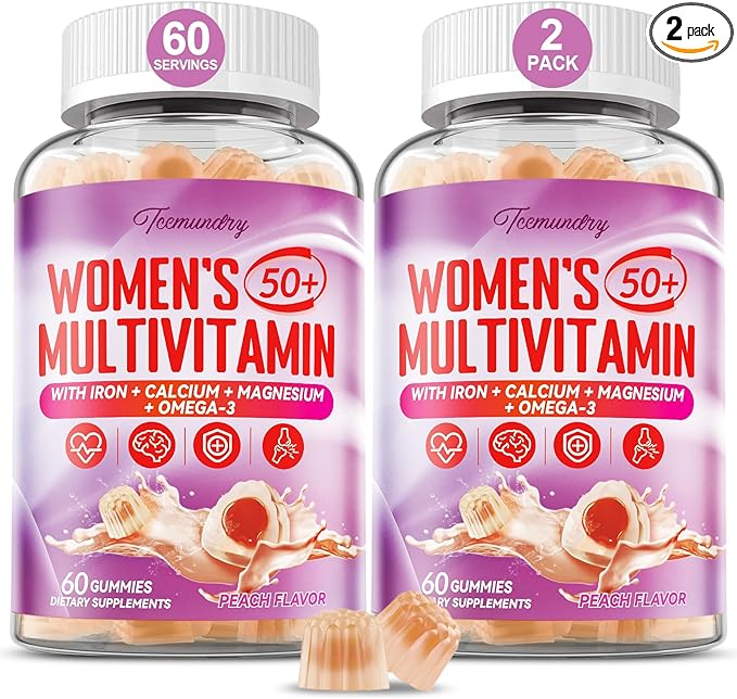 Multivitamin Gummies for Women 50 Plus - with Omega 3, Coenzyme Q10, Iron, Calcium, Zinc, Vitamin A, C, D3, E, K2, B Complex, Folate - Multi Vitamins & Minerals for Energy, Immunity, Eye, Skin