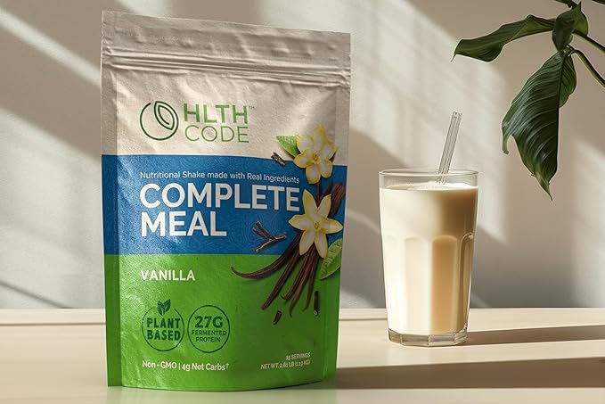 HLTH Code Complete Meal Replacement Shake - Healthiest Meal Replacement = Healthiest You | Keto Friendly | High Protein | Low Carb | Collagen | Gluten Free | Plant Based Vanilla (15 servings)