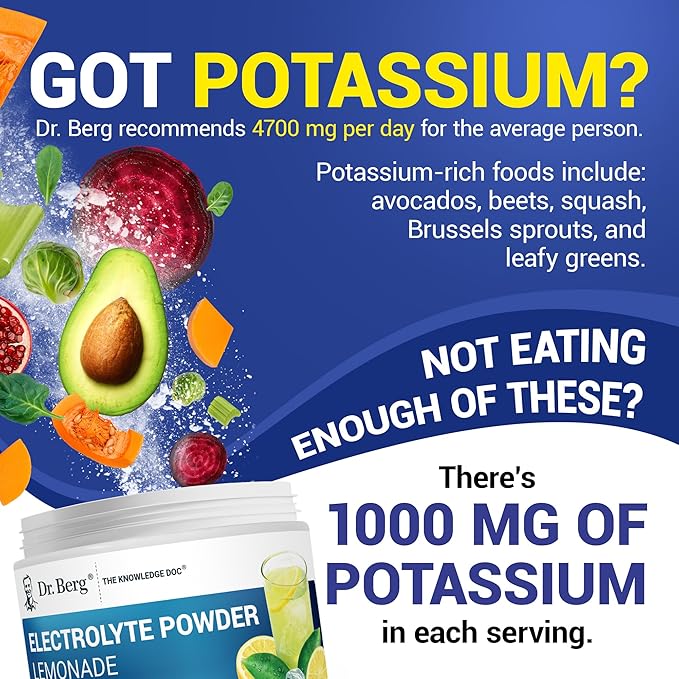 Dr. Berg Zero Sugar Hydration Keto Electrolyte Powder - Enhanced w/ 1000 mg of Potassium & Real Pink Himalayan Salt (NOT Table Salt) - Lemonade Flavor Hydration Drink Mix Supplement - 50 Servings