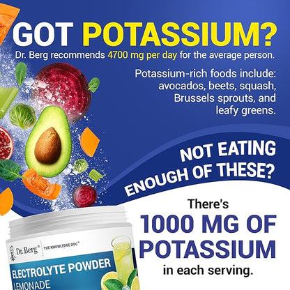 Dr. Berg Zero Sugar Hydration Keto Electrolyte Powder - Enhanced w/ 1000 mg of Potassium & Real Pink Himalayan Salt (NOT Table Salt) - Lemonade Flavor Hydration Drink Mix Supplement - 50 Servings
