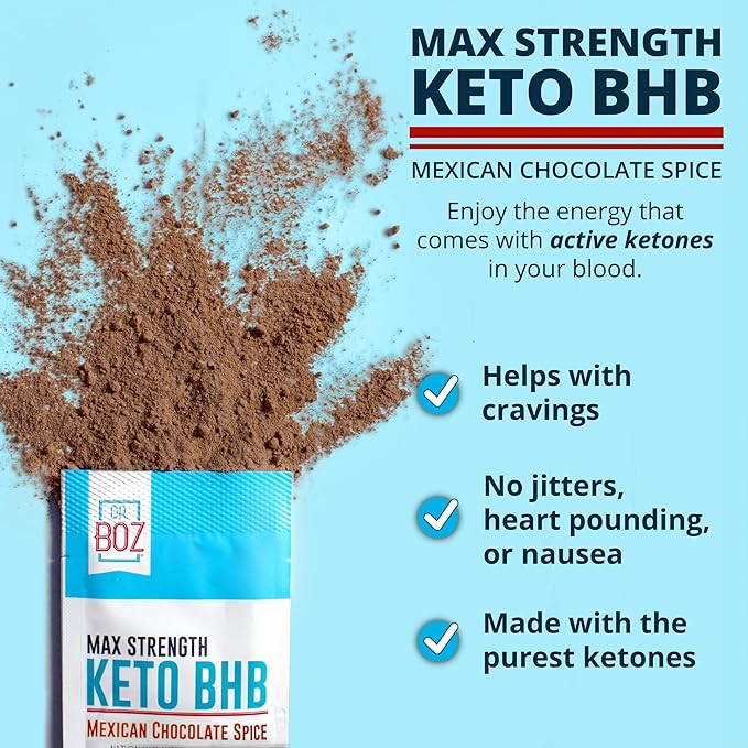 Dr. Boz - Keto BHB Powder - Mexican Chocolate Spice, 20 Servings - Ketones Drink - Energy & Reduced Cravings - Max Strength Dietary Supplement - Quality Tested - Made in The USA - 10.9oz (310g)