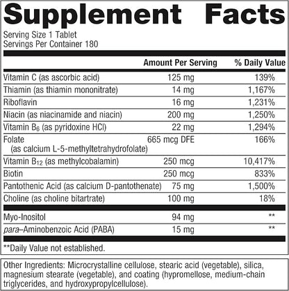 Metagenics B Vitamin Complex - Energy Support & Healthy Stress Response* - with Vitamin B6 & B12 - Vegetarian & Gluten-Free - 180 Count