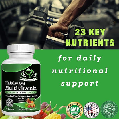 Halalways Multivitamin Certified Halal Multivitamin, Supplement Tablet with Vitamin A, Vitamin C, Vitamin D, Vitamin E and Zinc for Immune Health Support, B12, Calcium & More