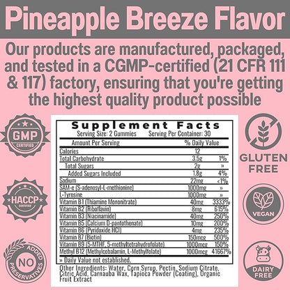 SAM-e & L-Tyrosine Gummies 1000mg Each & Vitamin B-Complex w Methyl B12 & 5-MTHF, Supplement/Supplements Capsules Powders Pills Alt, 1000 750 500 400 250 mg Same Ltyronise Ltyrosine 400mg 500mg 750mg