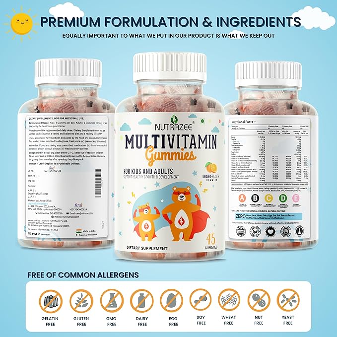 Multivitamin Gummies for Kids, Men & Women, Supplement with Biotin & Essential Vitamins for Healthy Growth, Development & Immunity, 45 Gummy Bears