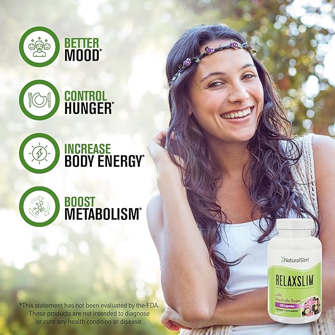 NaturalSlim Relaxslim Rhodiola Rosea & Adaptogenic Herb for Brain, Mood, Metabolism, Tension & Energy Support Supplement - 21 Different Natural Compounds Help Control Appetite - 120 Capsules