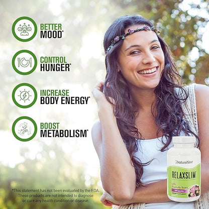 NaturalSlim Relaxslim Rhodiola Rosea & Adaptogenic Herb for Brain, Mood, Metabolism, Tension & Energy Support Supplement - 21 Different Natural Compounds Help Control Appetite - 120 Capsules